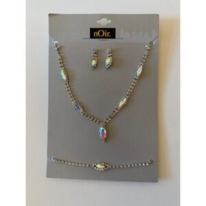nOir Occasion Iridescent AB Crystal Rhinestone Necklace Bracelet Earrings Set